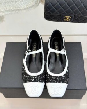 Chanel Tweed Sequin Mary Jane Flat Shoes