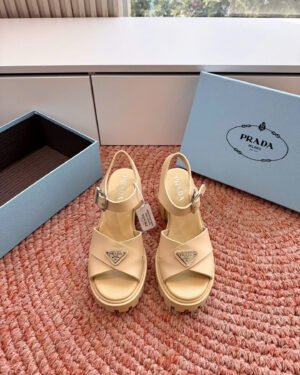 Prada Monolith Enamel Triangle-Logo Sandals 9cm