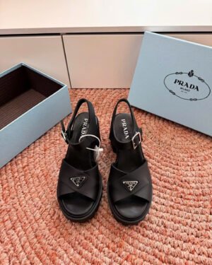 Prada Monolith Enamel Triangle-Logo Sandals 9cm