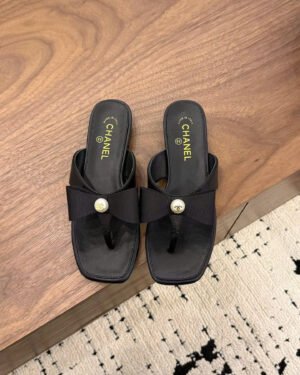Chanel Lambskin Grosgrain Bow Pearl Thong Sandals