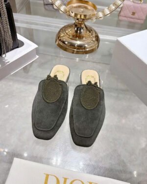 Dior Médaillon Mule Khaki Suede Goatskin