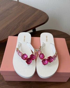 Miu Miu Rhinestone Flip Flop Women Sandals