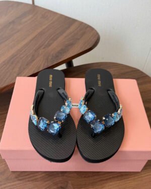 Miu Miu Rhinestone Flip Flop Women Sandals