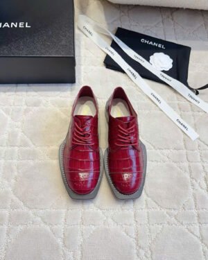 Chanel Lace-up Crocodile Embossed Patent Calfskin Shoes
