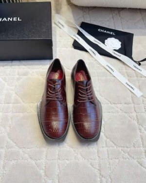 Chanel Lace-up Crocodile Embossed Patent Calfskin Shoes