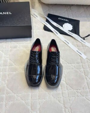 Chanel Lace-up Crocodile Embossed Patent Calfskin Shoes