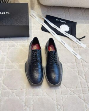 Chanel Lace-up Crocodile Embossed Patent Calfskin Shoes