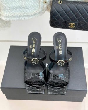 Chanel Mules Crocodile-Embossed Patent Calfskin & Metal