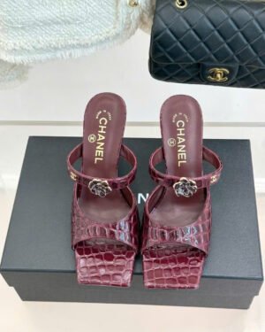 Chanel Mules Crocodile-Embossed Patent Calfskin & Metal