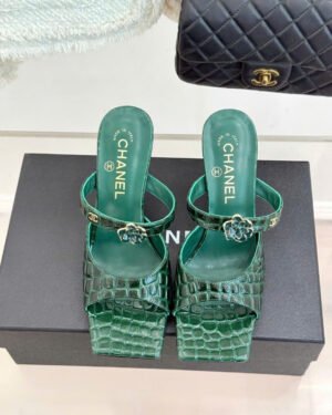 Chanel Mules Crocodile-Embossed Patent Calfskin & Metal