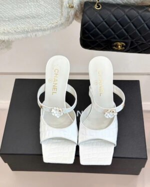 Chanel Mules Crocodile-Embossed Patent Calfskin & Metal