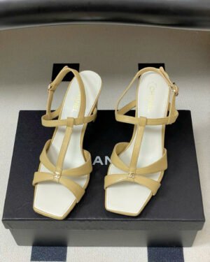 Chanel Laminated Calfskin Block Heel Sandals 9cm