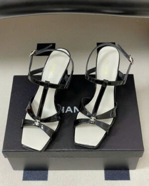 Chanel Laminated Calfskin Block Heel Sandals 9cm