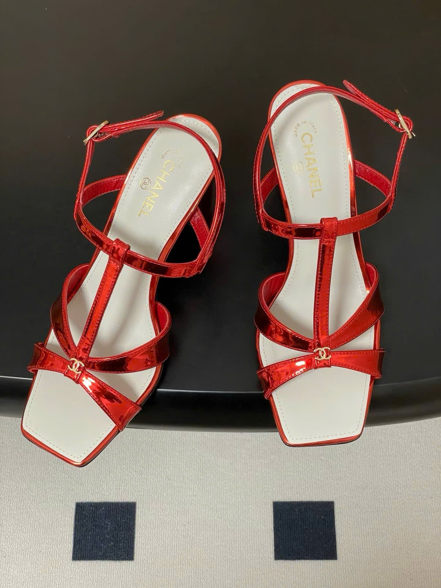 Chanel Laminated Calfskin Block Heel Sandals 9cm - Image 4