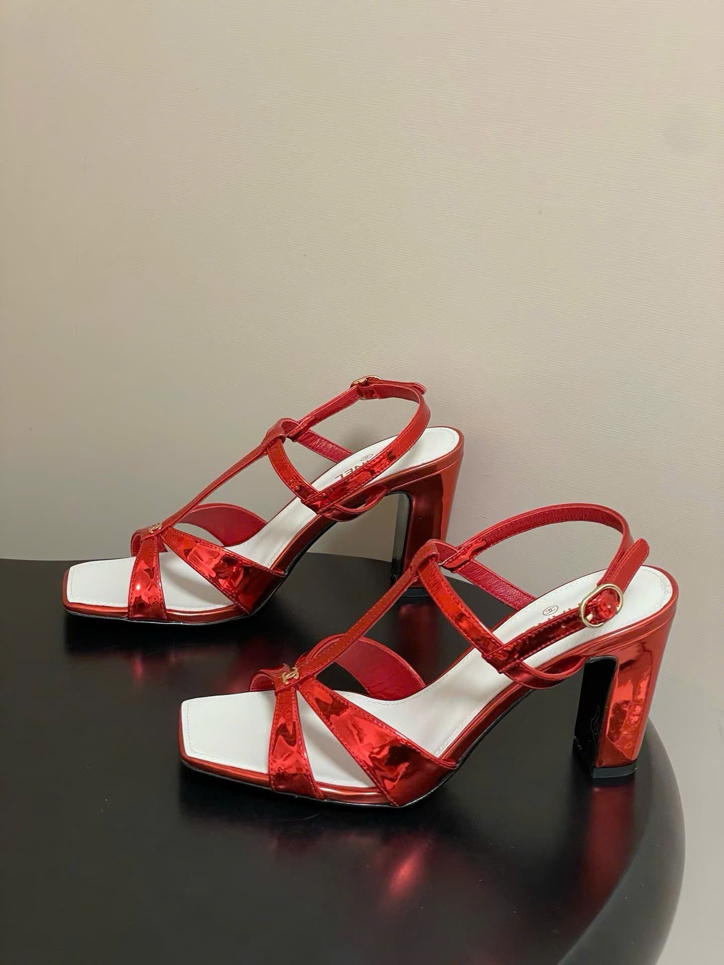Chanel Laminated Calfskin Block Heel Sandals 9cm - Image 5
