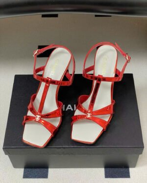 Chanel Laminated Calfskin Block Heel Sandals 9cm