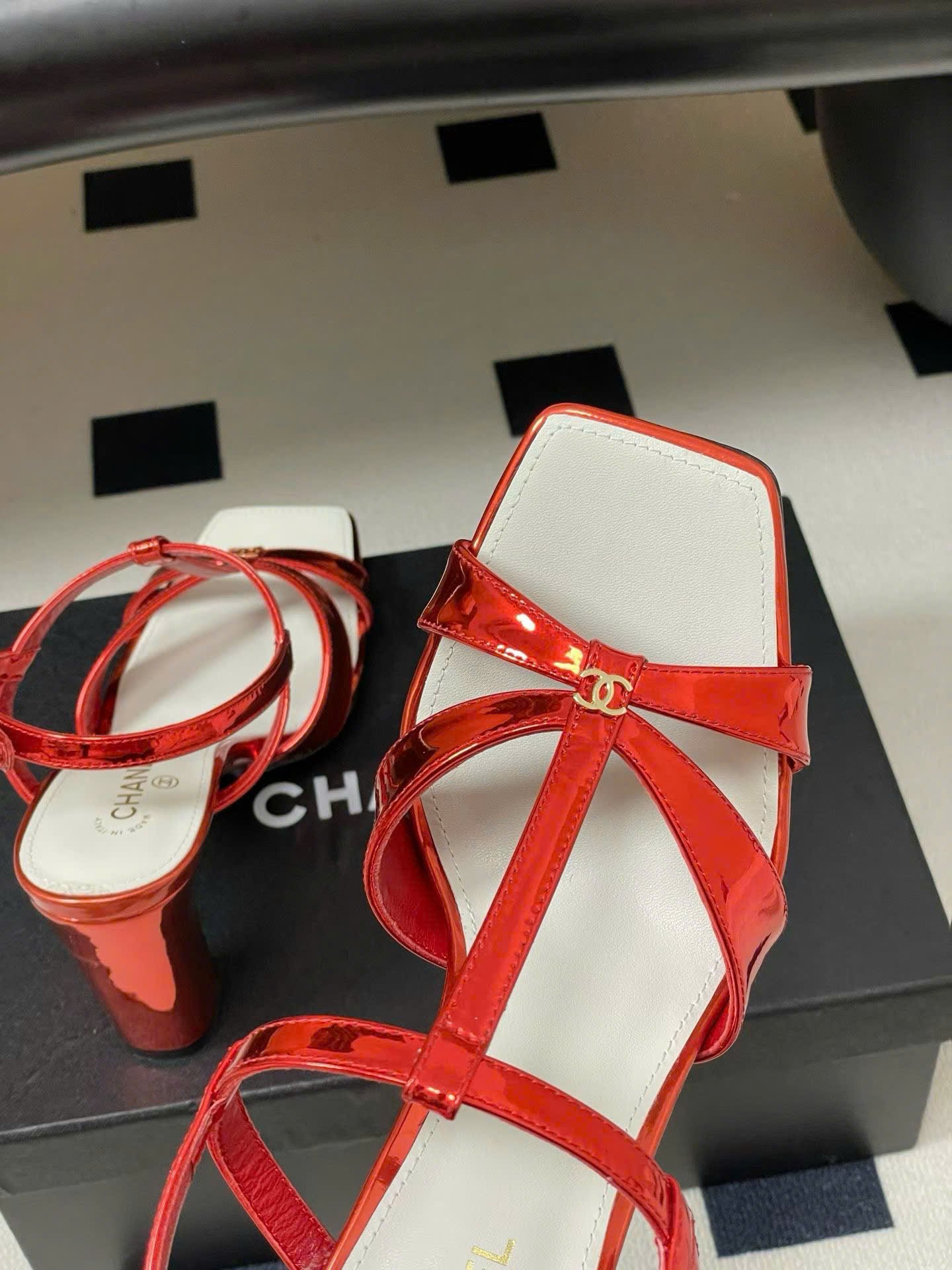 Chanel Laminated Calfskin Block Heel Sandals 9cm - Image 8