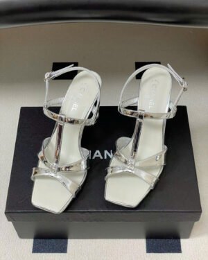 Chanel Laminated Calfskin Block Heel Sandals 9cm