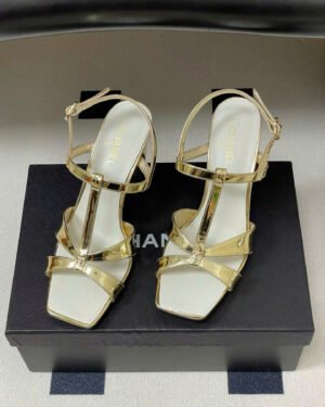 Chanel Laminated Calfskin Block Heel Sandals 9cm