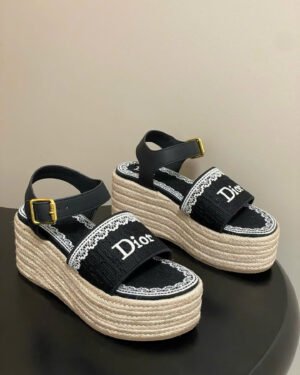Dior Oblique Dentelle Wedge Sandal 8.5cm