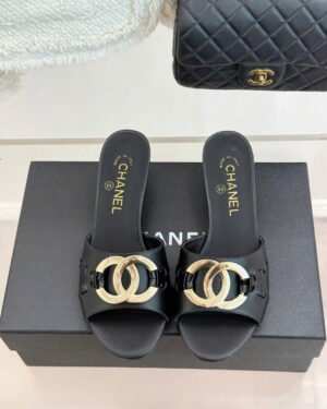 Chanel CC Logo Lambskin Mules